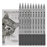 Tingeart Set of 9 Black Fineliner, Waterproof Archival Ink Fine Point Micro-Liner Pens, Brush & Calligraphy Tip Nibs, Artist Illustration, Office Documents, Scrapbooking, Technical, 9pcs