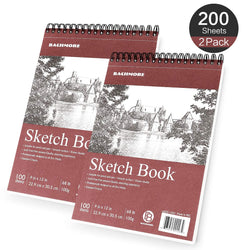 Bachmore 200 Sheets Sketchpad Top Spiral, 9X12 Inch (68 pounds/100gram), Sketch Book For Artist Pro and Amateurs Marker Art, Colored Pencil, Charcoal For Sketching (2 Packs)