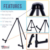 U.S. Art Supply 14" High Exhibitor Black Steel Tabletop Instant Display Easel - Small Portable Tripod Stand, Adjustable Holders - Display Paintings, Framed Pictures, Event Signs, Posters, Holds 5 lbs