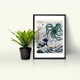 akeke Blue Octopus Upcycled Vintage Dictionary Art Print 8x10 Unframed