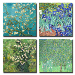 Spirit Up Art 4Pcs/Sets Huge Modern Wall Art Home Decor Giclee Prints Framed Artwork Almond Blossom and Irises by Vincent Van Gogh Oil Paintings Reproduction Pictures Photo Paintings Print on Canvas