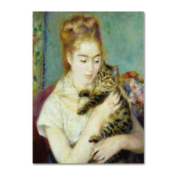 Woman with a Cat 1875 Artwork by Pierre Renoir, 18 by 24-Inch Canvas Wall Art