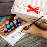 Mancola Calligraphy Pen Set-8 Bottle Ink-100% Hand Craft-Wood Pen Stem-Dip Pen with 3 Nibs Ideal Antique Desk Decor Best Gift MA-600