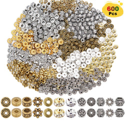 EuTengHao 600pcs Spacer Beads Jewelry Bead Charm Spacers Alloy Spacer Beads for Jewelry Making DIY Bracelets Necklace and Crafting (12 Styles,Silver and Gold)