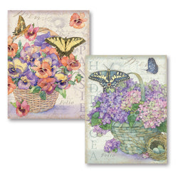 Gango Home Décor Gorgeous Pink and Purple Watercolor-Style Hydrangea and Pansy Florals and Buterfly Prints; Two 11x14in Poster Prints