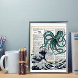 akeke Blue Octopus Upcycled Vintage Dictionary Art Print 8x10 Unframed