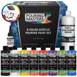 Pouring Masters 8-Color Ready to Pour Acrylic Pouring Paint Set - Premium Pre-Mixed High Flow 8-Ounce Bottles - for Canvas, Wood, Paper, Crafts, Tile, Rocks and More