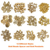 EuTengHao Beads Pendants Spacer Beads Charms for Jewelry Making Include 420Pcs 24 Style Charms Spacer Jewelry Beads Pendants for Jewelry Making Bracelets Necklace and Crafting (Silver and Gold)