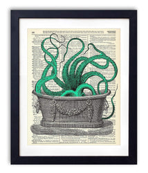 Octopus In The Tub Upcycled Vintage Dictionary Art Print 8x10