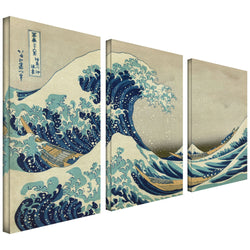 Art Wall 3-Piece The Great Wave Off Kanagawa by Katsushika Hokusai Gallery Wrapped Canvas Artwork, 36 by 54-Inch