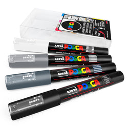 Uni POSCA - PC-1M Art Paint Markers - Set of 4 - In Plastic Wallet - Grey Tones