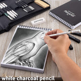Drawing Set by Jannay - Sketch Pencils and Tools, Professional Art Supplies in a Portable Case - 34 pcs - Bonus: White Charcoal Pencil and 100 Pg Quality Paper Pad Notebook - No Sharp Knives
