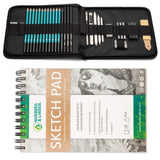 XL Drawing Set - Sketching, Graphite and Charcoal Pencils. Includes 100 Page Drawing Pad, Kneaded Eraser, Blending Stump. Art Kit and Supplies for Kids, Teens and Adults.