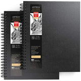 Arteza Sketch Book, 9x12-inch, 2-Pack, Black Drawing Pads, 200 Sheets Total, 68 lb 100 GSM, Hardcover Sketchbook, Spiral-Bound, Use with Pencils, Charcoal, Pens, Crayons & Other Dry Media