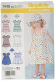 Simplicity 1449 Easy to Sew Toddler Girl's Dress and Hat Sewing Patterns, Sizes 2-4