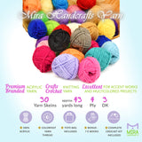 Mira Handcrafts 30 Acrylic Yarn Balls | Total of 1312 Yards Crochet and Knitting Multicolor Yarn | Complete DK Yarn Craft Kit Including 2 Hooks, 2 Weaving Needles,7 Ebooks with Patterns, Storage Bag