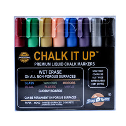 Chalk IT UP 8-Pack Liquid Chalk Marker Set | Classic Colors | Erasable Dustless Water-Based Non-Toxic | Reversible Bullet and Chisel Tip | Durable Sturdy Design | with 8 Free Chalkboard Labels