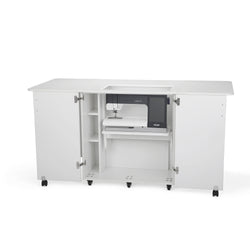 Arrow K9411 Emu Kangaroo Sewing Cabinet for Sturdy Sewing, Cutting, Quilting, and Crafting with Organizational Storage, Airlift, Portable with Wheels, White Finish