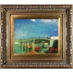 overstockArt The Seine Bridge at Asnieres with Baroque Antique Gold Framed Oil Painting, 15.5" x 13.5", Multi-Color