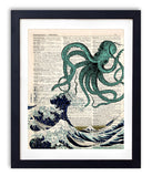 akeke Blue Octopus Upcycled Vintage Dictionary Art Print 8x10 Unframed