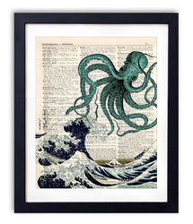 akeke Blue Octopus Upcycled Vintage Dictionary Art Print 8x10 Unframed