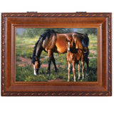 Horses Brown Mare Black Mane Colt Woodgrain Rope Trim Jewelry Music Box Plays Wonderful World