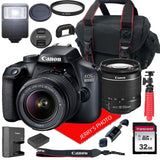 Canon EOS 4000D / Rebel T100 DSLR Camera w/Canon EF-S 18-55mm F/3.5-5.6 III Zoom Lens + Case + 32GB SD Card (15pc Bundle)