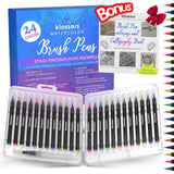 Klossers Water Color Marker Pen Brush Set with Book for Coloring and Lettering Calligraphy - Real Brush tip Blends Like Watercolour-for Fun and Mindfulness-for Kids and Adults