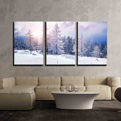 wall26 - 3 Piece Canvas Wall Art - Snow Covered Trees in The Mountains at Sunset. Beautiful Winter Landscape. Winter Forest. - Modern Home Decor Stretched and Framed Ready to Hang - 24"x36"x3 Panels
