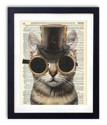 Steampunk Cat Upcycled Vintage Dictionary Art Print 8x10