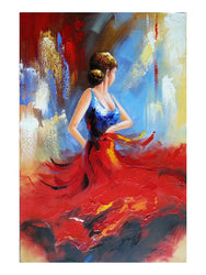 Wieco Art Flying Skirt Abstract Dancing People Oil Paintings on Canvas Wall Art work for Living Room Bedroom Home Decorations Wall Decor Large Modern Stretched and Framed Red Girl Dancer Artwork 24x36