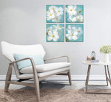 White Magnolia Orchid Flower Canvas 4 Panel Vintage Blue Floral Wall Art for Dinning Room Kitchen Wall Decor,Framed (Blue Flowers, 12x12inchx4pcs (30x30cmx4pcs))