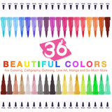 36 Pack Dual Tip Brush Marker Pens - Dual Brush Pens Set Art Brush Markers with Fine Tip and Highlighter for Adult Coloring Books Calligraphy Taking Notes Bullet Journal Drawing Art Projects