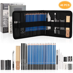 Drawing Pencils Sketch Art Set-40PCS Drawing and sketch set Includes 18 Sketching graphite Pencils,graphite and charcoal pencils,100pages sketch book and Accessories for Kids Teens Adults