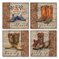 Fun, Wild West Cowboy Boots; Country Rustic Decor; Four 12 x 12 Print Posters