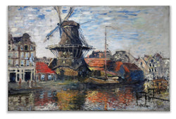 Monet Wall Art Collection Windmill on The Onbekende Canal, Amsterdam, 1871 by Claude Monet Canvas Prints Wrapped Gallery Wall Art | Stretched and Framed Ready to Hang 36X48,