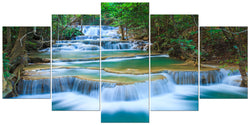 Wieco Art 5 Panels Peaceful Waterfall Giclee Canvas Prints Wall Art Paintings for Wall Decor Dining Room Kitchen Extra Large Modern Gallery Wrapped Artwork Green Landscape Pictures on Canvas XL