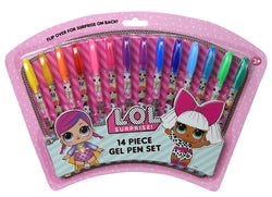 L.O.L Surprise Dolls Gel Pens on Card, Assorted Colors Glitter Pen Writing Tool Collectible, Stocking Stuffers, Party Favors, Goodie Items & Gift for Kids, Girls School & Office Supplies (14 Pcs Set)