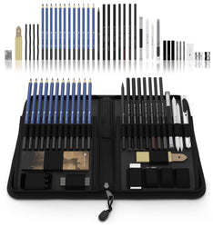 Castle Art Supplies Graphite Drawing Pencils and Sketch Set (40-Piece Kit), Complete Artist Kit Includes Charcoals, Pastels and Zippered Carry Case, Includes Rare Pop-Up Stand