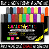 Chalk Markers by Fantastic ChalkTastic - Chalk Pens Best for Kids Art Chalkboard Labels Menu Board Bistro Boards, Window Markers, Erasable Chisel or Fine Tip Neon Colors plus White (12 Color Pack)