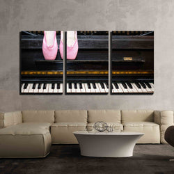 wall26 - 3 Piece Canvas Wall Art - Pink Pointe on The Black Old Piano - Modern Home Decor Stretched and Framed Ready to Hang - 24"x36"x3 Panels