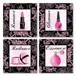 Gango Home Décor Fashion Pink Romance Makeup Art Print Poster by Gregory Gorham, Four 8X8-Inch Mounted Prints; Ready to Hang! Black/White/Pink