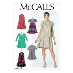 McCall's Patterns M7622ZZ0 Misses Knit Swing Dresses with Neckline and Sleeve Variations