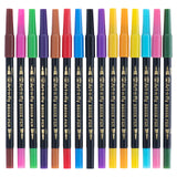 Art-n-Fly Dual Tip 15 Colored Brush Pens for Lettering Calligraphy Pen. Fine and Large Color Brush Marker Set for Drawing