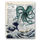 akeke Blue Octopus Upcycled Vintage Dictionary Art Print 8x10 Unframed