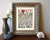 Love is Patient Love is Kind - 1 Corinthians 13:4-8 Christian UNFRAMED Art PRINT, Vintage Bible verse scripture dictionary wall & home decor poster, wedding gift, 8x10 inches