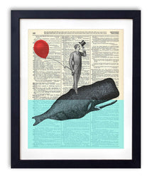 A Whale Of A Good Time - Whale Poster Whale Prints Wall Art Home & Bathroom Decor Nursery Decor Upcycled Vintage Dictionary Art Print 8x10