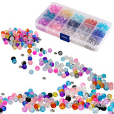 350 Crackle Glass Beads for Jewelry Making Adults, 8mm Glass Bead Kit w/ 50 Casted Silver Spacers & 10y Stretch Cord, Transparent Handcrafted Lampwork Glass Round Beads Assortment