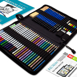 Drawing Watercolor Pencils Art Supplies - 53 Coloring and Sketching Art Set - Each Art Supply Includes Bonus Sketch Book and Digital Library Drawing Tutorials - Pencil Pouch, Graphite Charcoal, Eraser