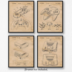 Vintage Nintendo Video Games Patent Poster Prints, Set of 4 (8x10) Unframed Photos, Wall Art Decor Gifts Under 20 for Home, Office, Man Cave, Shop, College Student, Teacher, Comic-Con & Gaming Fan